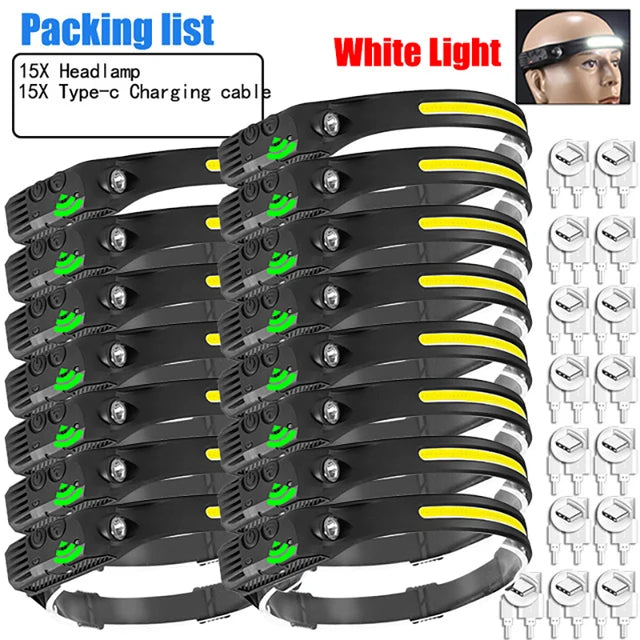 LED Sensor Headlamp 5 Lighting Modes Built-in Battery USB Rechargeable Headlight Led Head Torch Camping Fishing Searchlight Lamp-WAYBIKER