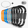 9 Pack Aluminum Alloy D-ring Locking Carabiner Clip Set Screw Lock Hanging Hook Buckle Keychain with Steel Wire Ring-WAYBIKER