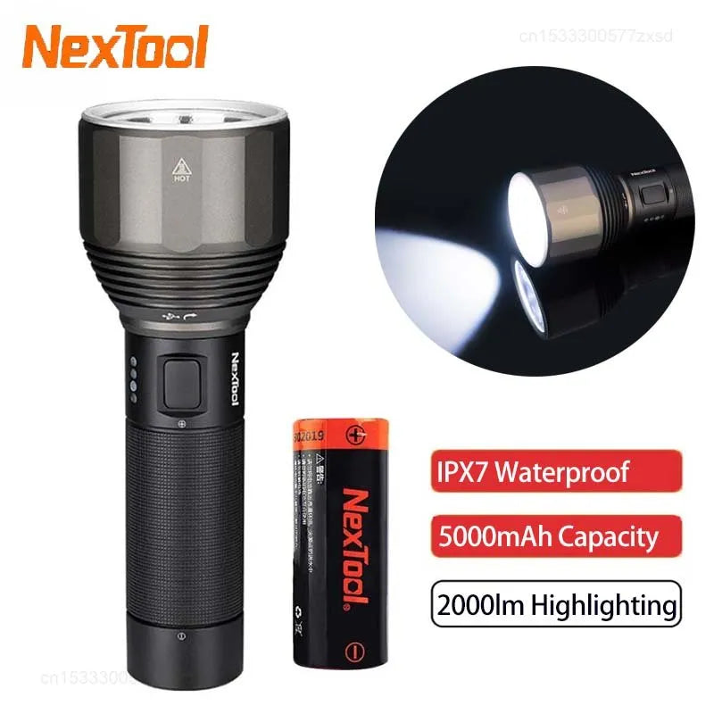 NexTool Flashlight 2000lm 380m 5 Modes IPX7 Waterproof LED Flashlight Rechargeable Seaching Torch Lamp for Outdoor Camping-WAYBIKER