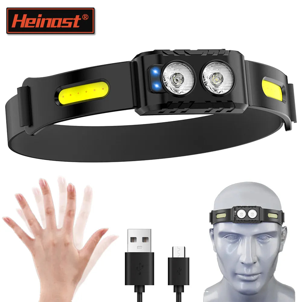 Motion Sensor Headlamp COB LED Head Lamp With Built-in Battery Flashlight Type-C Charging Head Torch 4 Lighting Modes Head Light-WAYBIKER