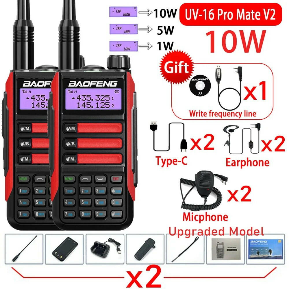 2Pack Baofeng UV16 Pro V2 Walkie Talkie 10W VHF UHF Dual Band Two Way CB Ham Radio UV-16 Portable Radio Transceiver UV5R UV10R