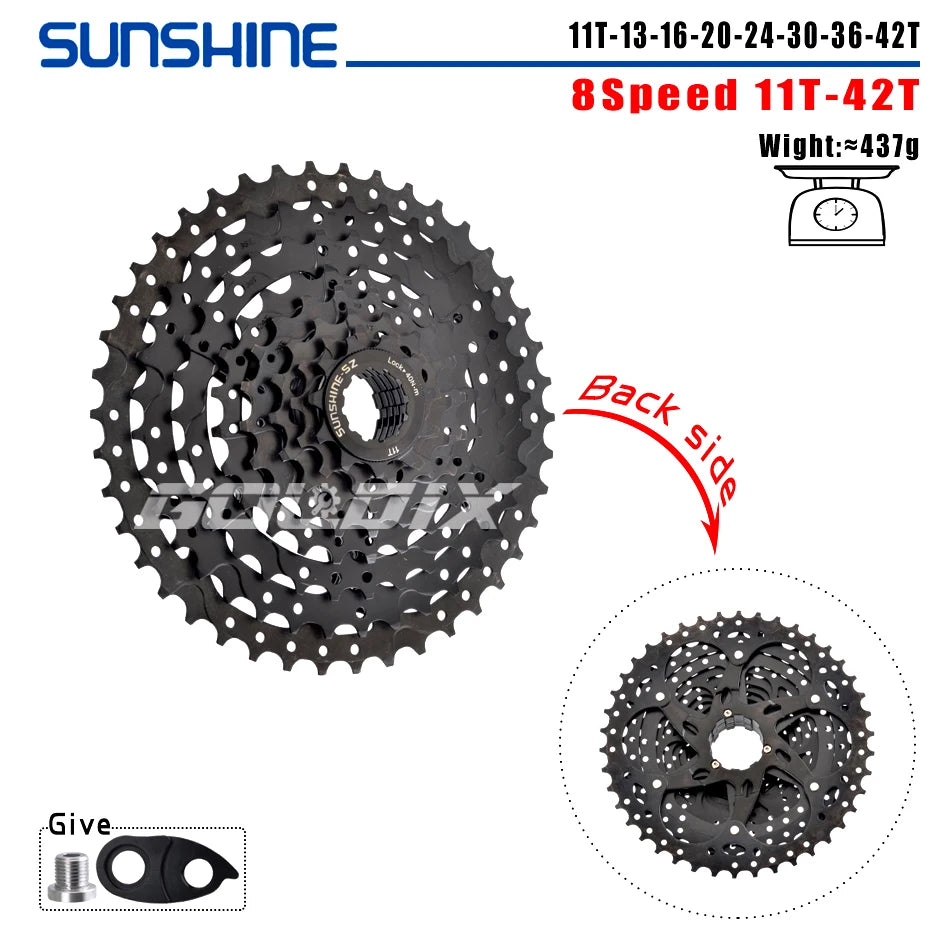 SUNSHINE MTB Cassette 8/9/10/11/12 Speed 40/42/46/50/52T Black K7 Cassette Sprocket for SHIMANO HG Structure