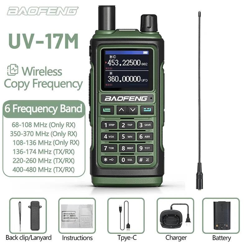 Baofeng UV-17M Full Air Band Walkie Talkie Multi-band Wireless Copy Frequency Type-C Long Range UV 5R 17 Pro Ham Two Way Radio-WAYBIKER