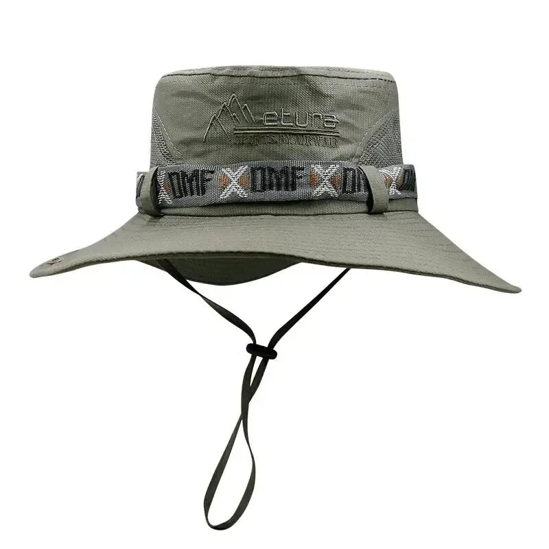 Summer Men Bucket Hat Outdoor UV Protection Wide Brim Panama Safari Hunting Hiking Hat Mesh Fisherman Hat Beach Sunscreen Cap-WAYBIKER