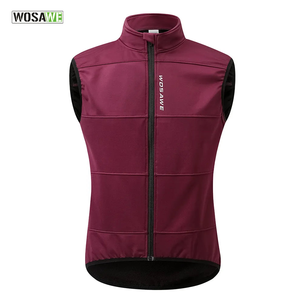WOSAWE WINTER Gilet Thermal Fleece Men Cycling Jacket Sleeveless Cycling Bike Clothing Black Vest Winter Coat  No Pockets-WAYBIKER