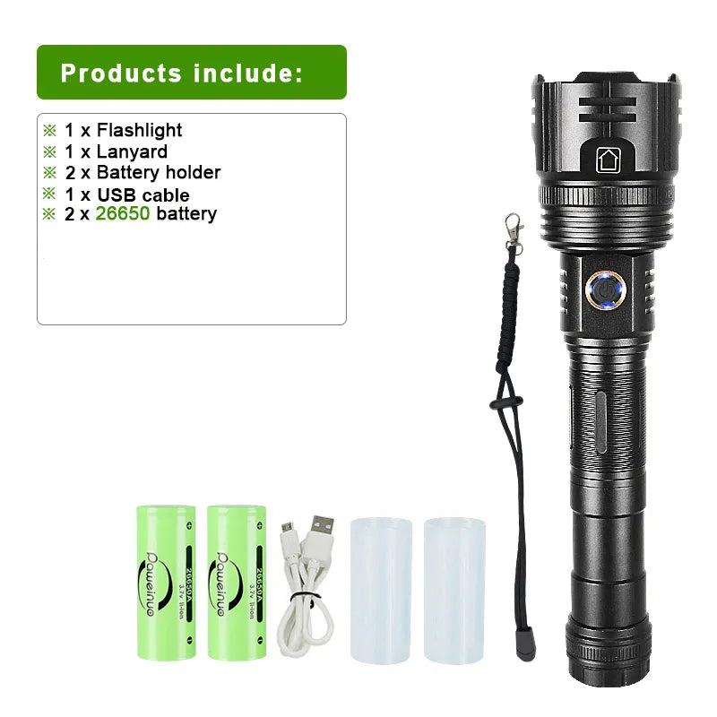2023 Newest Most Powerful LED Flashlight 80 Watts USB Rechargeable Torch Light High Power Flashlight Tactical Lantern Hand Lamps