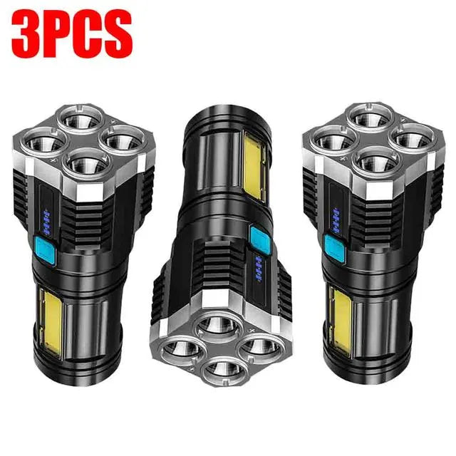 4-core Super Bright LED COB Multi-function Portable Flashlight Built-in Battery USB Rechargeable Outdoor Camping Work Light-WAYBIKER