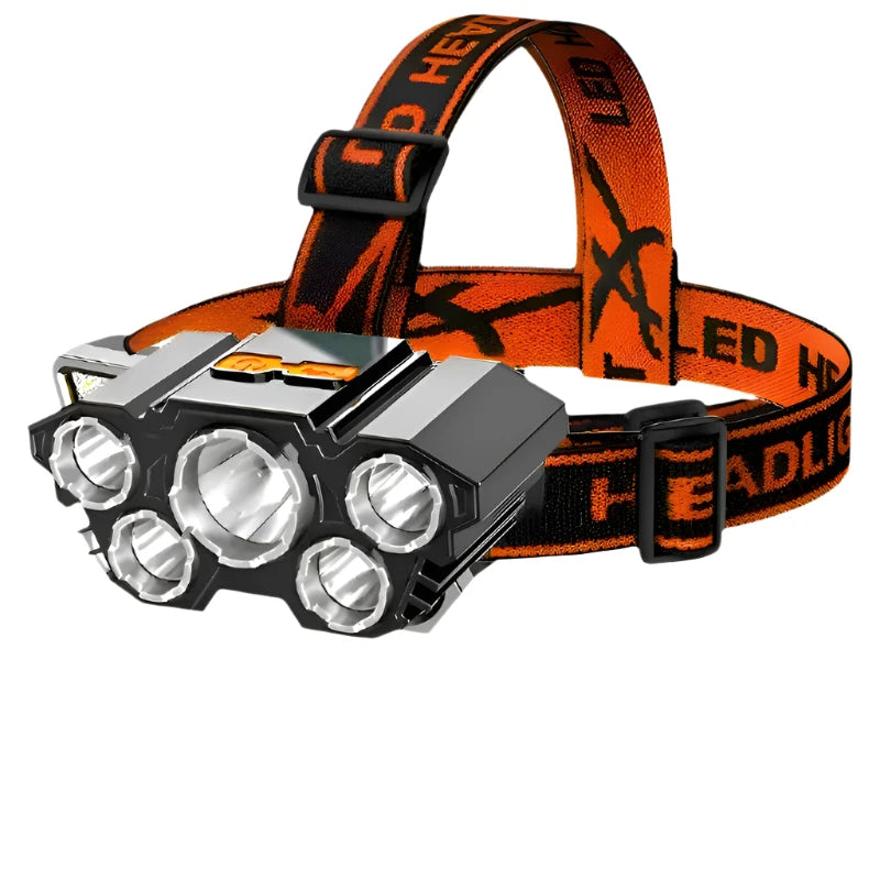 USB Rechargeable Led Five-Head Headlamp Super Bright 18650 Built-in Battery Headlight Portable Head Flashlight Fishing Lantern-WAYBIKER