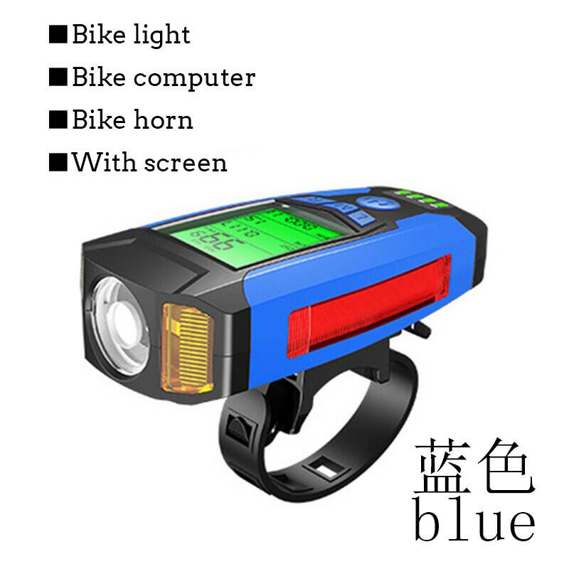 3 in 1 USB Bicycle Flashlight 5 LED Bicycle Computer/Horn Bike Front Light IPX4 Waterproof Headlight Odometer Bike Accessories-WAYBIKER