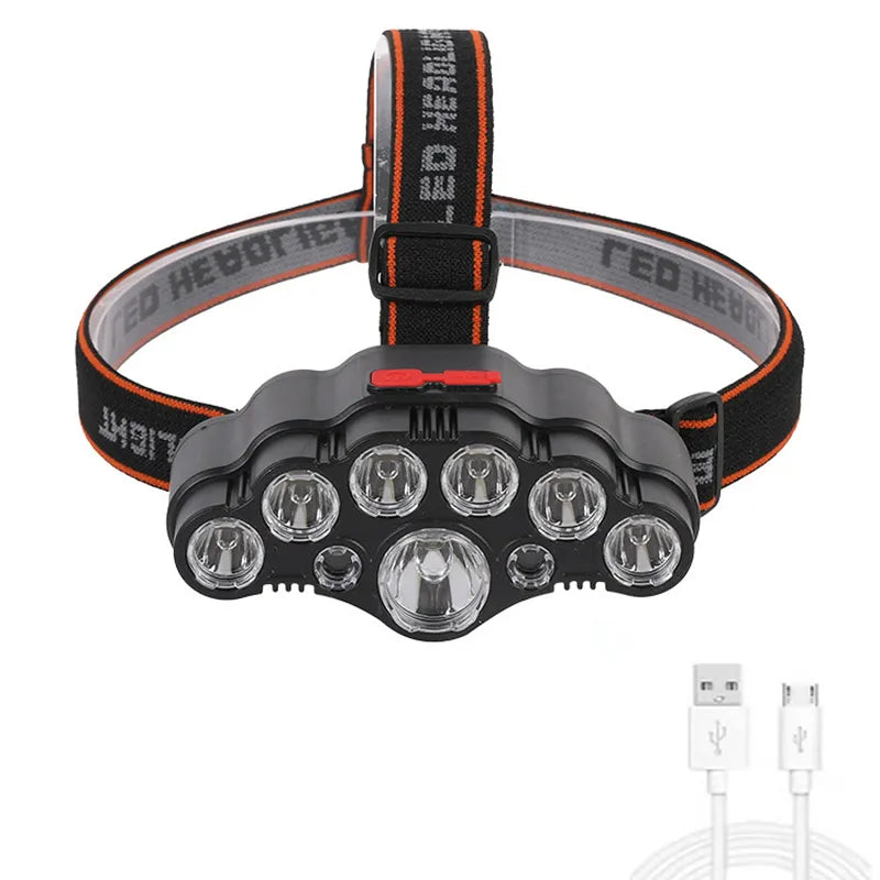 11 LED Headlamp Strong Light Head Lamp USB Rechargeable Headlight Built-in 18650 Battery Fishing Flashlight Outdoor Lantern-WAYBIKER