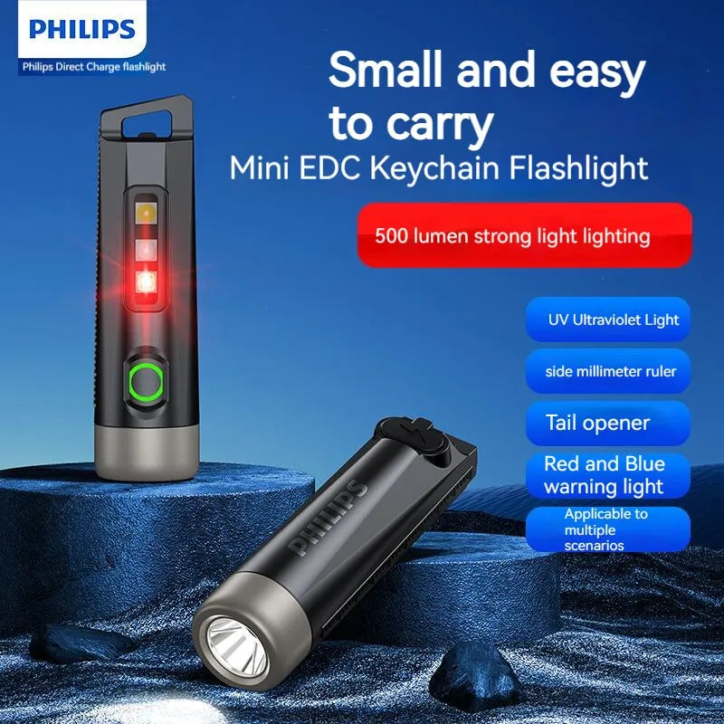 PHILIPS NEW EDC Flashlight LED Rechargeable Mini EDC Keychain Flashlights Camping Lamp For Hiking Self Defense-WAYBIKER