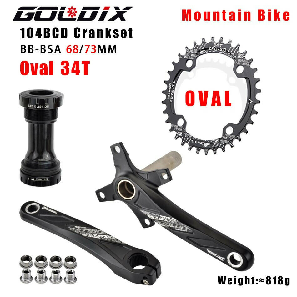 GOLDIX 104BCD Wide & Narrow Tooth Mountain Bike Parts Crankset 170/175mm Cranks Round/Oval Chainrings 32T/34T/36T/38T MTB-WAYBIKER