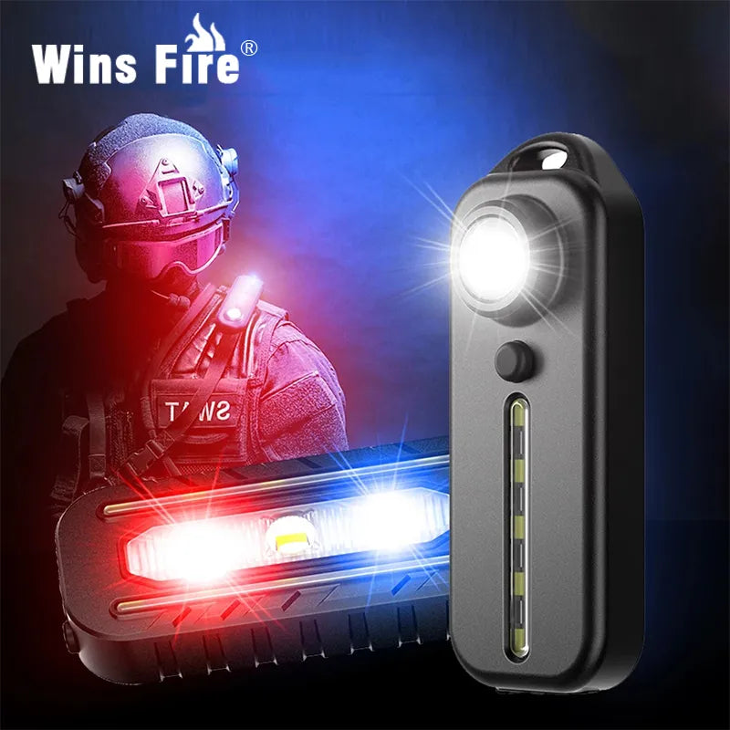 Type-C Flashlight Rechargeable LED Red Blue Shoulder Police Light Safety Lighting Mini Keychain Flashlight Bike Warn Lamp-WAYBIKER