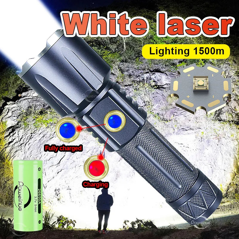 White Laser Ultra Powerful LED Flashlight Recharge Flash Light USB High Power LED Flashlights Tactical Lantern Long Shot Torch