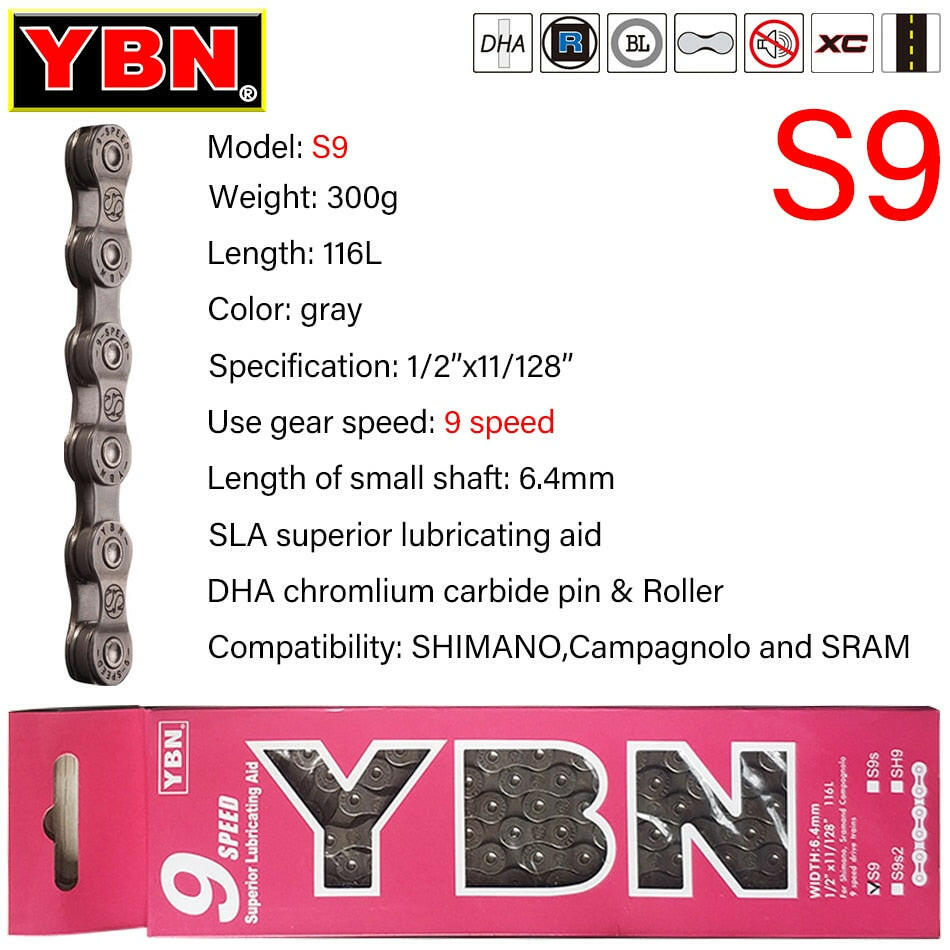 Free delivery Taiwan YBN 8-12 speed mountain road bicycle lightweight chain suitable for SHIMANOSRAM variable speed flywheel