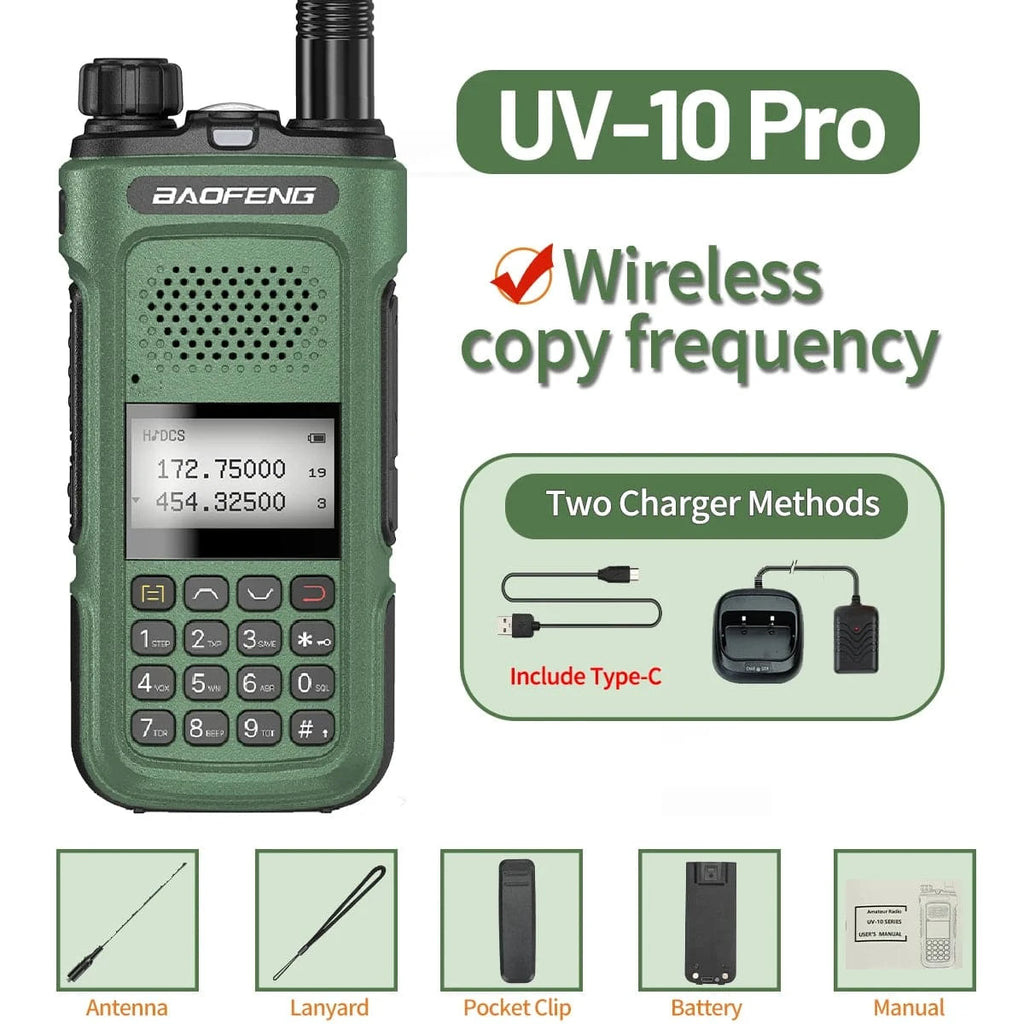Baofeng UV-10 Pro Walkie Talkie Wireless Copy Frequency Dual Band 999CH Type-C Long Range High Power UV-5R Ham Two Way Radio-WAYBIKER