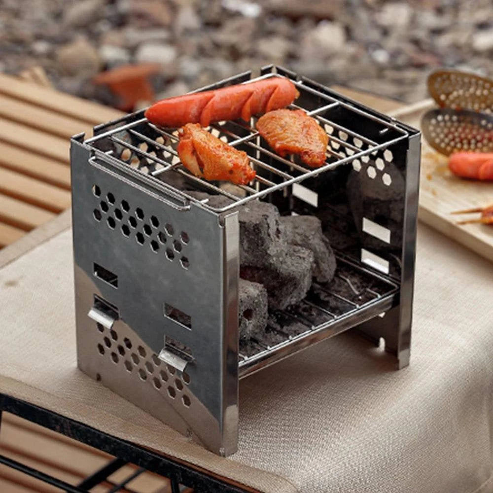Camping Wood Burning Stove Portable Folding Stainless Steel Backpacking Stove BBQ Grill Stove for Outdoor Picnic Traveling-WAYBIKER
