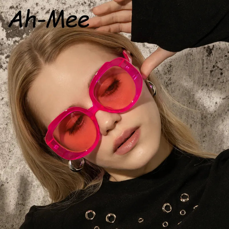 Oversize Oval Cycling Sunglasses Women Candy Color Pink Goggles Fashion Gradient Sun Glasses UV400 Eyewear Frame Ladies Shades-WAYBIKER