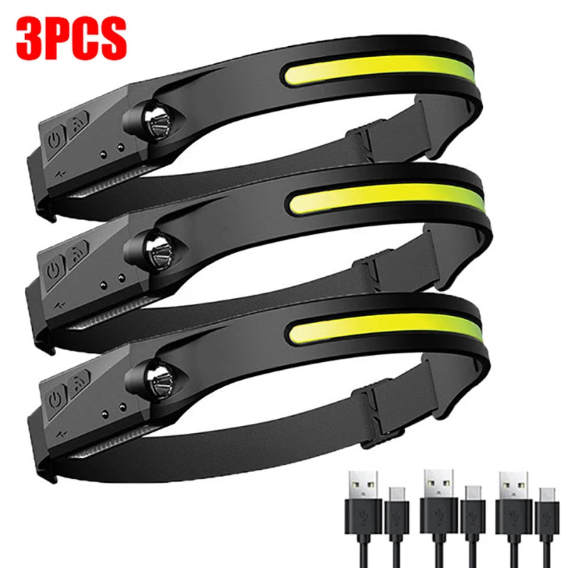 Mini LED Sensor Headlamp USB Rechargeable Headlight Led Head Flashlight Built-in Battery Outdoor Camping Fishing Head Torch-WAYBIKER