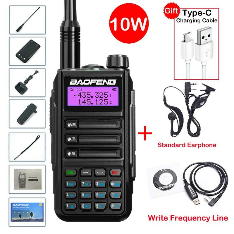 2023 Baofeng UV-16 MAX Walkie Talkie 10 KM Military 10W Powerful Waterproof VHF UHF CB Ham Dual Band Two Way Radio USB-C Charger