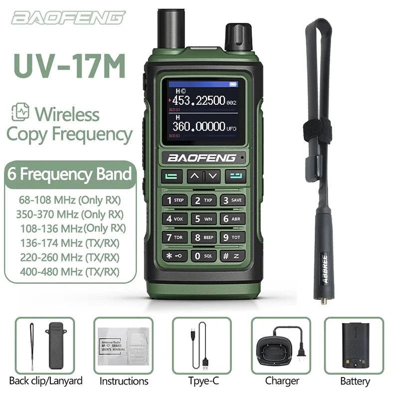 Baofeng UV-17M Full Air Band Walkie Talkie Multi-band Wireless Copy Frequency Type-C Long Range UV 5R 17 Pro Ham Two Way Radio-WAYBIKER