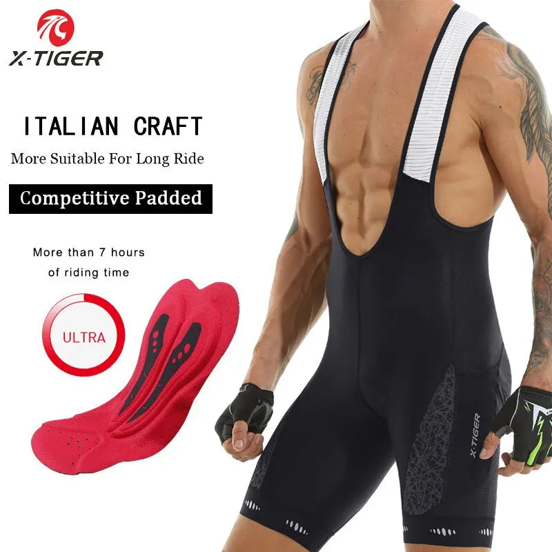X-TIGER Cycling Bib Shorts 5D Gel Pad Mountain Bike Shorts Bretelle Pockets Outdoor Breathable UPF50+ Bike Tight Bicycle Shorts-WAYBIKER