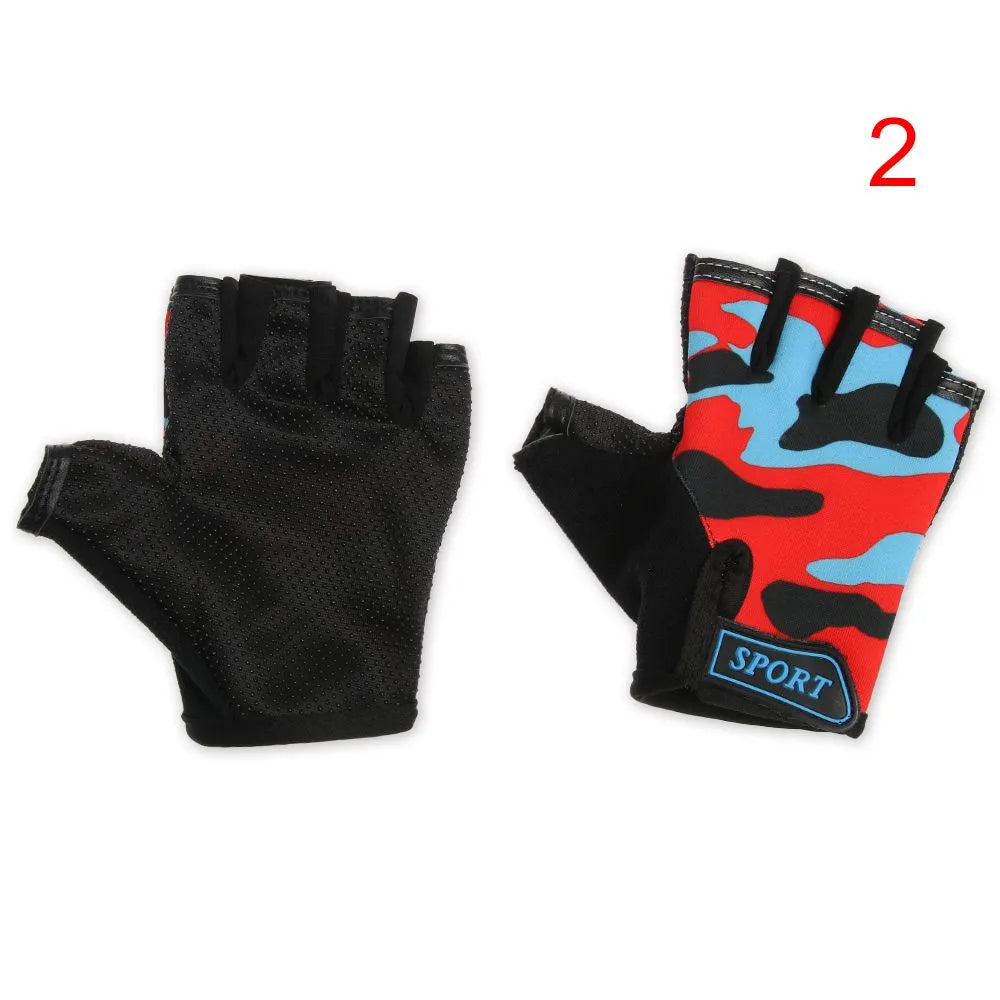 Children Cycling Gloves Half Finger Bicycle Gloves High Elastic Non-slip Bike Gloves Camouflage Bike Gloves Riding Mittens-WAYBIKER