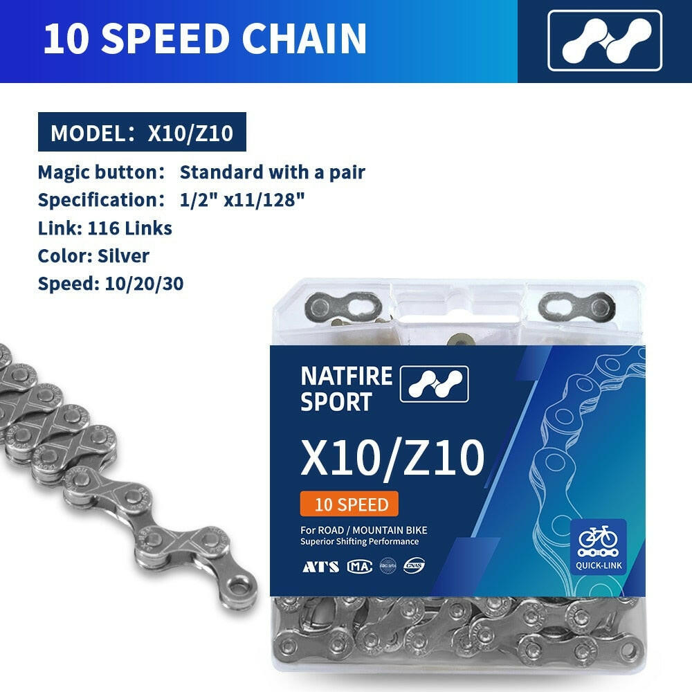 NATFIRE Bike Chain 6 7 8 9 10 11 12 Speed Velocidade Electroplated Silver Bicycle Chain Mountain Road MTB Chains Part 116 Links-WAYBIKER