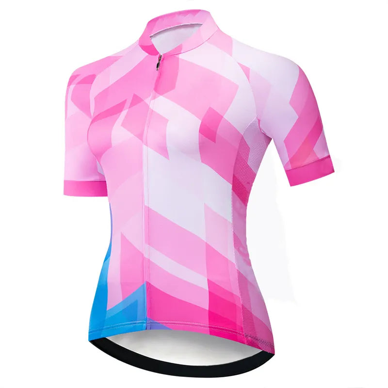 Women's Cycling Jersey Short Sleeve Full Zipper Summer Road Bike Shirts Pro Team Bicycle Clothing-WAYBIKER