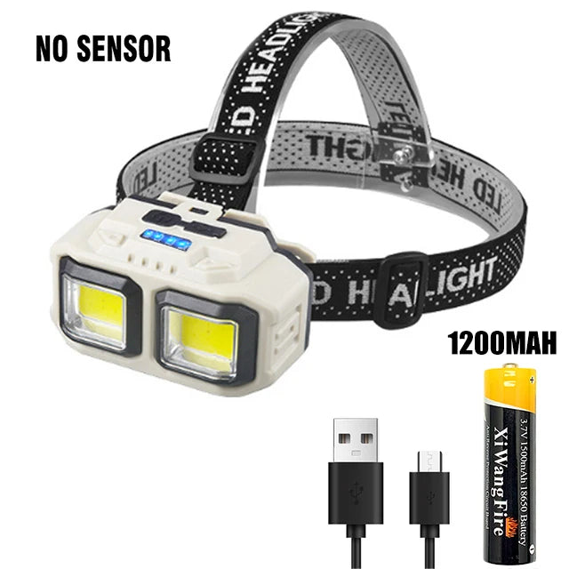 Powerful LED Induction Headlamp Type-C Charge 4 Lighting Modes Head Flashlight Waterproof Camping Fishing Mining Headlight-WAYBIKER