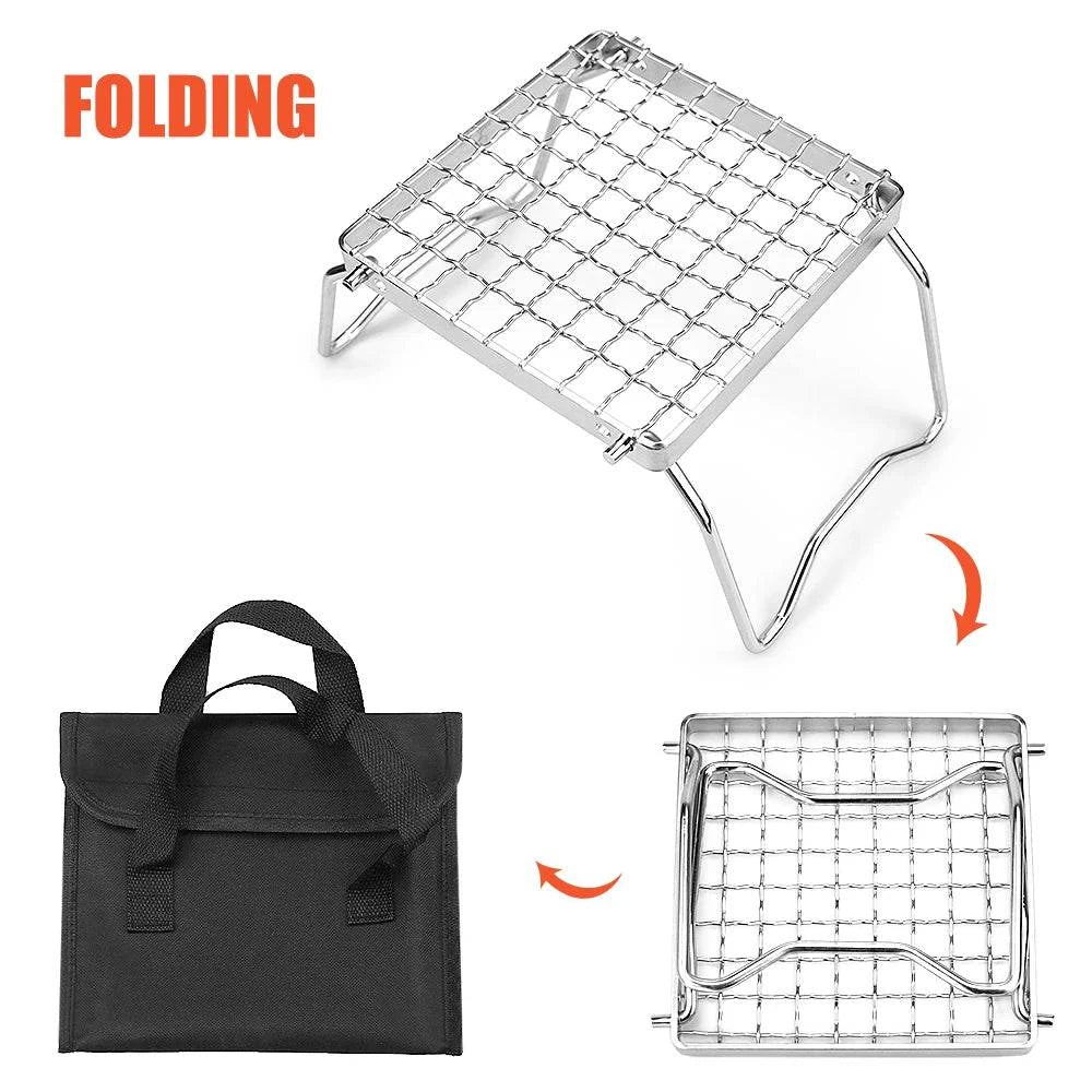 Folding Stove Stand Mini Stainless Steel Grill Barbecue Grill BBQ Net Ultralight Rack for Outdoor Camping Survival Eequipment-WAYBIKER
