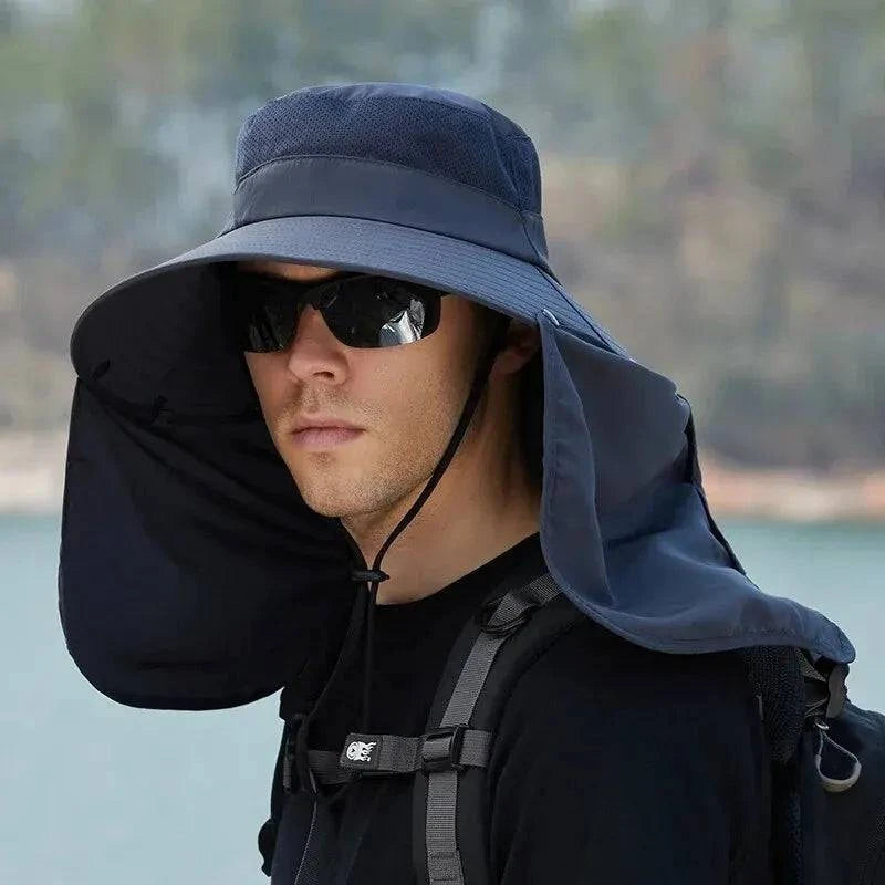 Summer Sun Hats Double Layer UV Protection Fishing Hunting Outdoor Cap Men Hiking Camping Visor Hat Removable Fisherman Hat-WAYBIKER
