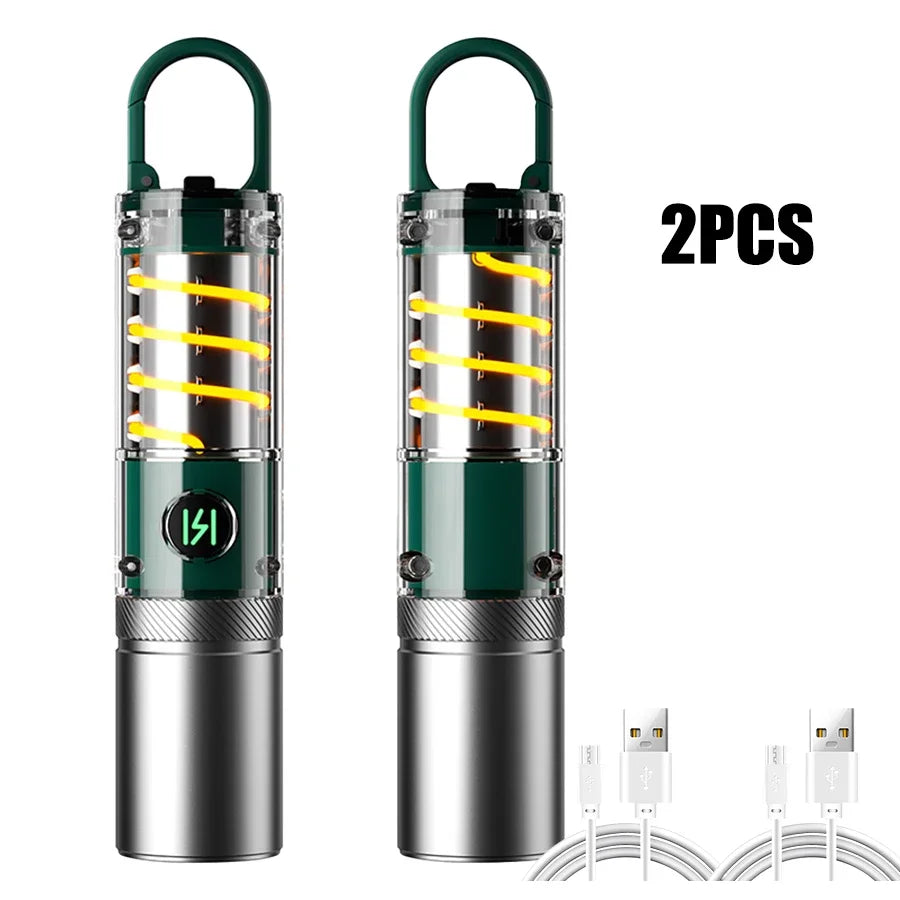 White Laser Flashlight Internal 18650 Rechargeable Torch 5Modes Zoom Hook Hanging Side Tungsten Wire Camping Lamp with Lampshade-WAYBIKER