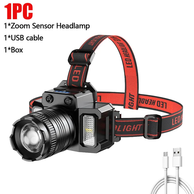 Rechargeable Headlamp 2000mah Super Bright Torch Light T51 Induction LED Headlight Waterproof Camping Mobile Power Bank Flashing-WAYBIKER