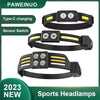 2023 270° Powerful Headlamp Type-C Rechargeable LED Front Lamp Motion Sensor Head Flashlight Repairing Camping Sport Head Torch