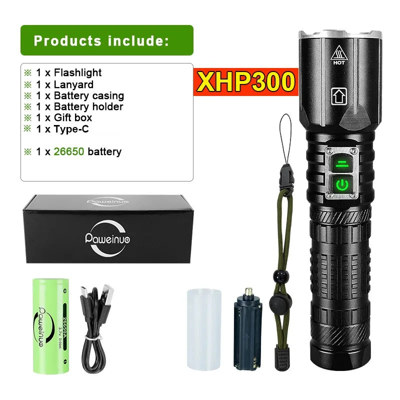Super XHP300 Most Powerful LED Flashlight USB Rechargeable Torch XHP100 Tactical High Power Led Flashlight 18650 Hand Lamp Light-WAYBIKER