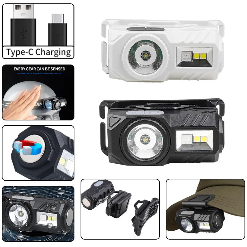 Mini Super Bright LED Headlamp Induction Headlight USB C Rechargeable Portable Head Flashlight Camping Fishing-WAYBIKER