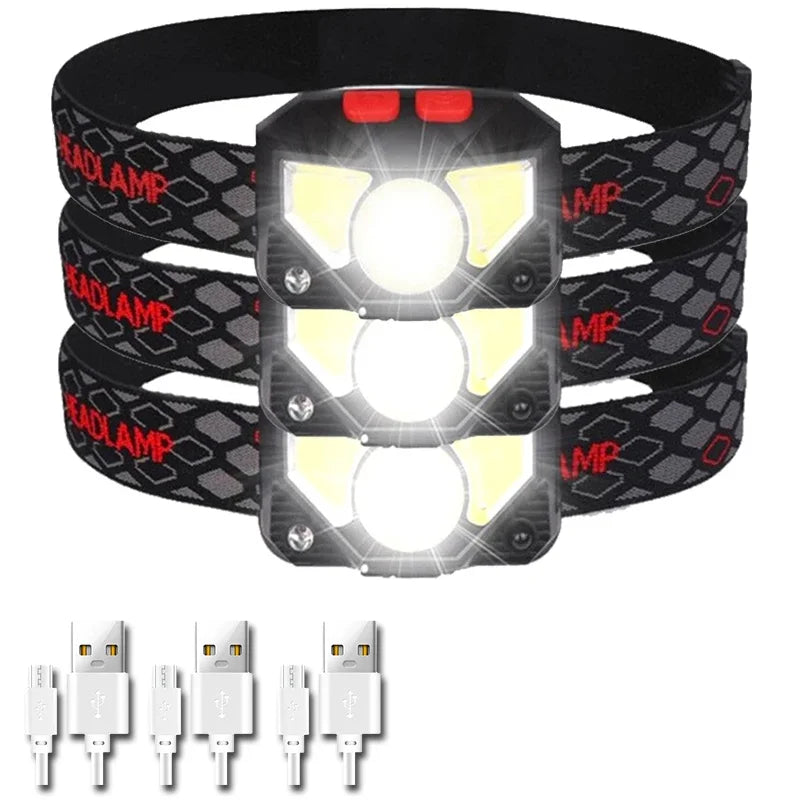 Rechargeable Headlamp Portable LED Headlamp Outdoor Fishing Flashlight Built-in Battery Wave Induction Motion Sensor Headlight-WAYBIKER