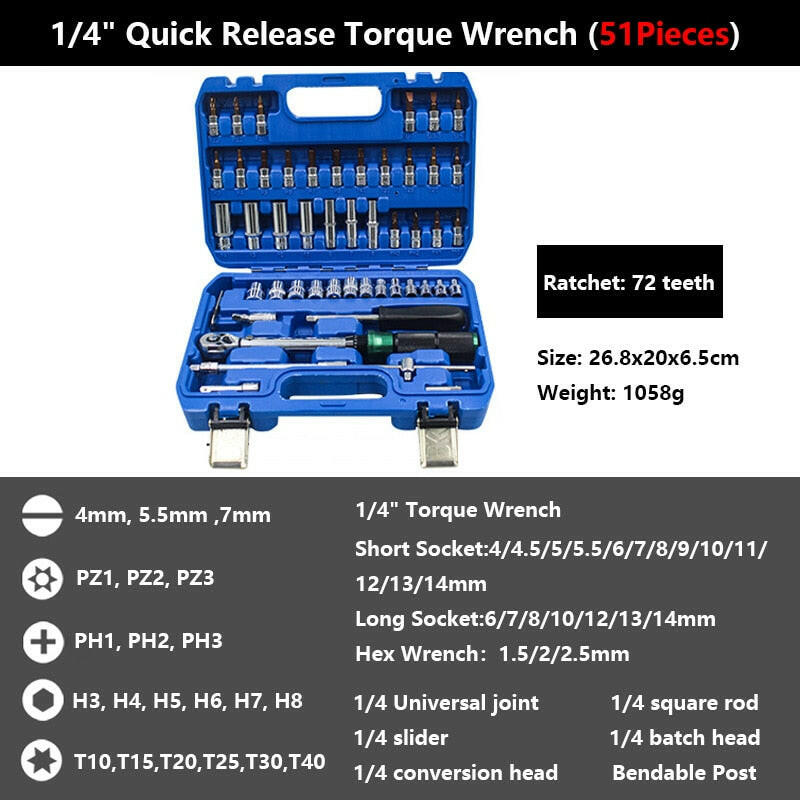 1/4'' Drive 2-24N.m Precise Double Scale Torque Wrench Set MTB Bike Socket Spanner Bicycle Motorcycle Ratchet Repair Toolbox Kit