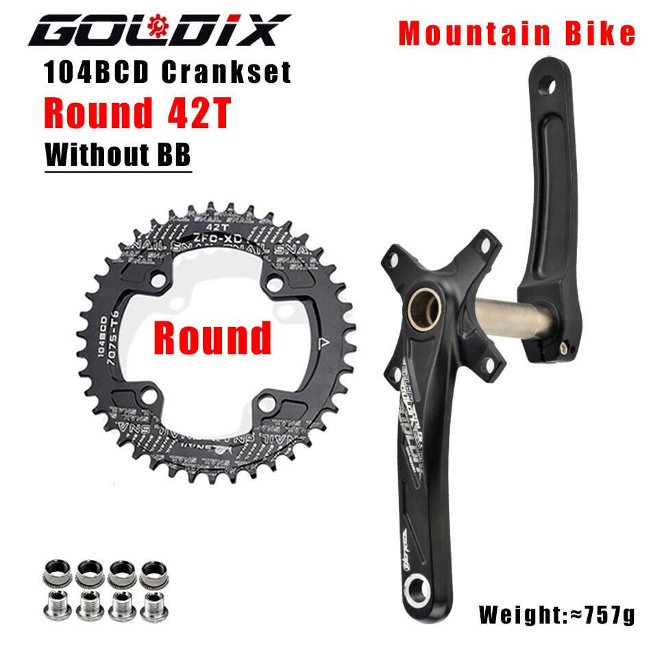 GOLDIX Bicycle Crank Chainring 104BCD MTB Bike Crank Aluminum Alloy with Bottom 170mm Crank Black 32T 34T 36T 38T Plate-WAYBIKER