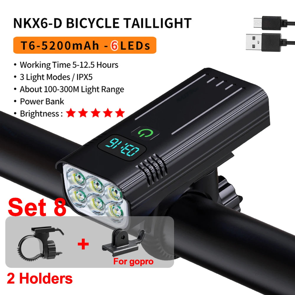 NATFIRE 10000mAh Bicycle Light with Battery Indicator USB Rechargeable Bike Light Set 8 LED Flashlight