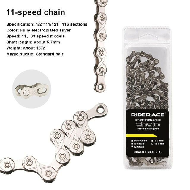 RIDERACE Bicycle Chain 116L 8 9 10 11 12 Speed Silver Ultralight Mountain Road Bike Chain For 24/27/30 Variable Speed Chain-WAYBIKER