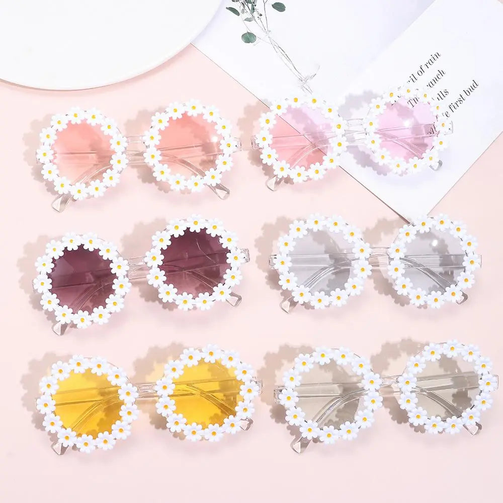 Retro Daisy Sunglasses for Women Flower Round Frame Sun Glasses Fashion Novel Disco Festival Party Shades for Adults Eyewear-WAYBIKER