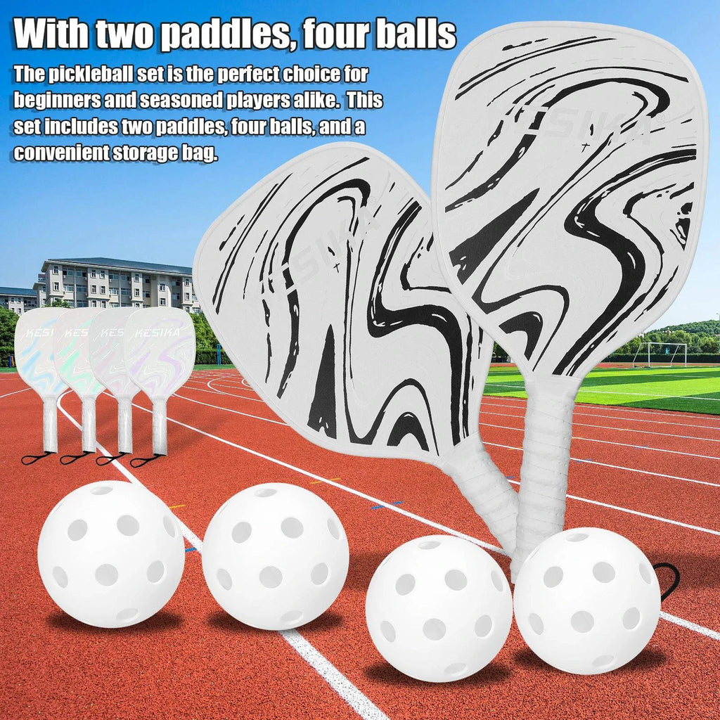 Pickleball Rackets Set Pickleball Paddle Set of 2 Rackets & 4 Pickleballs Balls Pickle-Ball Racquet with Balls Sports Accessory-WAYBIKER