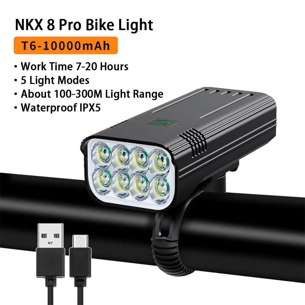 NATFIRE 8 LED Bike Light 10000-6400mAh USB Rechargeable Bike Headlight Super Bright Flashlight Front Lights and Back Rear light-WAYBIKER