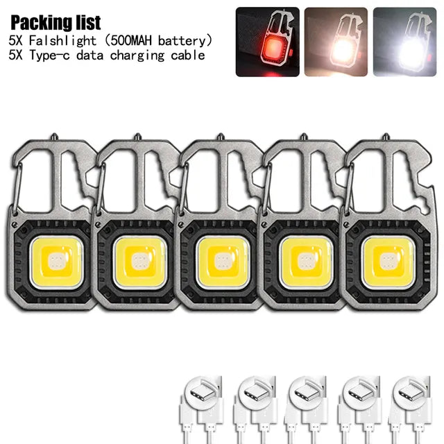 Mini LED Flashlight Work Light Rechargeable Keychain Lamp Outdoor Camping Torch Portable Pocket Wrench Screwdriver Safety Hamme-WAYBIKER