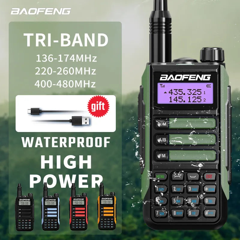 BaoFeng UV16 Walkie-Talkie Tri Band Professional Hunting Ham Waterproof Long Range Type-C Charger VHF UHF Two Way Portable Radio-WAYBIKER