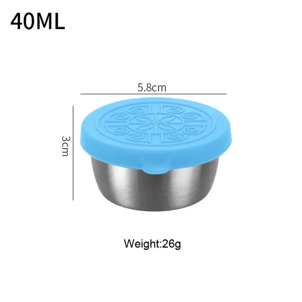 1pc Salad Dressing Container With 1.35oz/40ml Reusable Stainless Steel Cup And Leakproof Silicone Lids For Lunch Box And Picnic-WAYBIKER