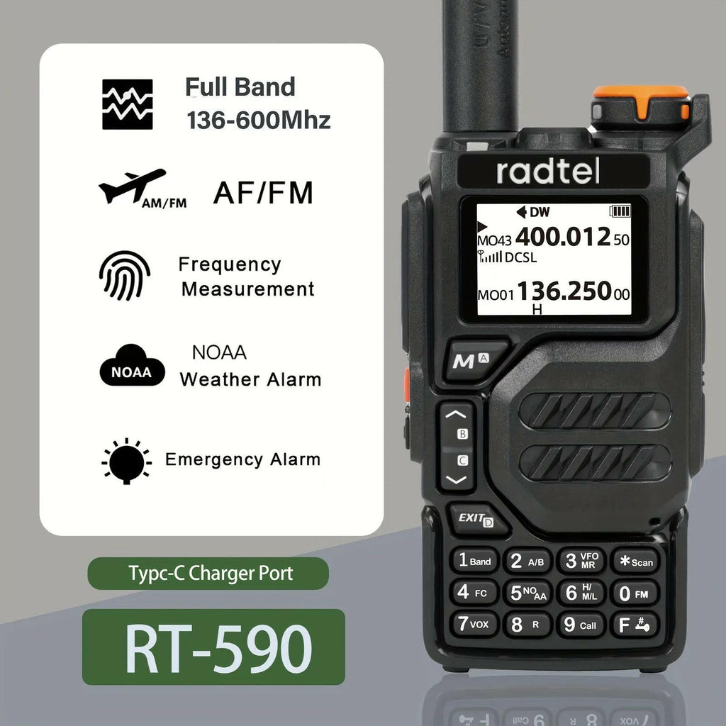 Radtel RT-590 Air Band Walkie Talkie Amateur Ham Two Way Radio Station UHF VHF 200CH Full Band HT with NOAA Channel AM Satcom-WAYBIKER