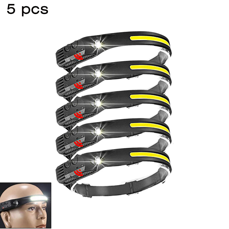 COB LED Induction Riding Headlamp 1200mAh USB Rechargeable Hunting Soft and not Strangling Flashlight Work Light 6 Modes Torch-WAYBIKER
